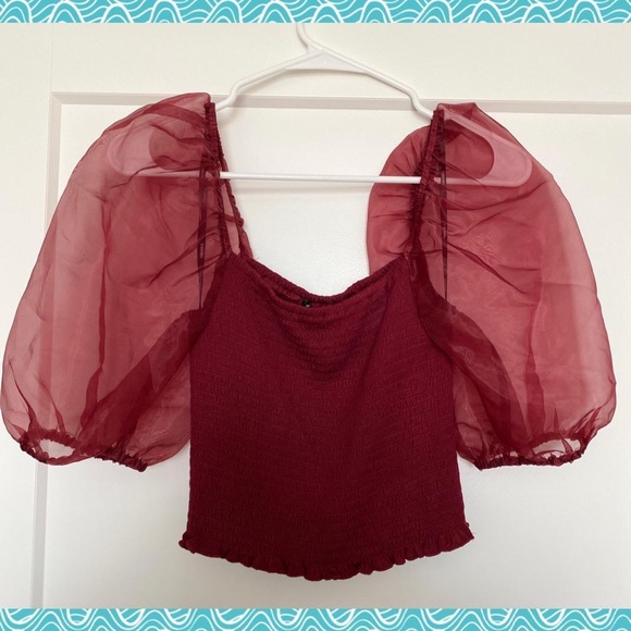 Forever 21 Red Puff-Sleeve Crop Top - Picture 1 of 3